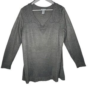 Catherines Silver Gray V Neck Studded Metallic Long Sleeve Sweater Size 0X 16W
